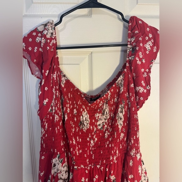 TORRID RED FLORAL CHALLIS SMOCKED MINI SKATER DRESS Size 2x - Picture 3 of 5